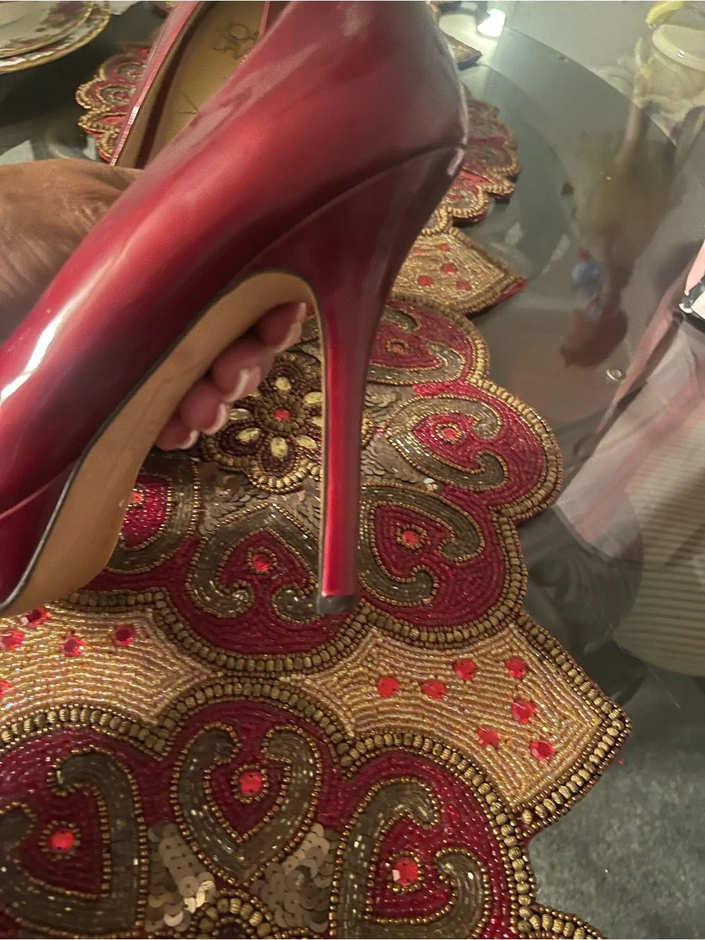 Joan & David Burgundy Patent Platform Pumps